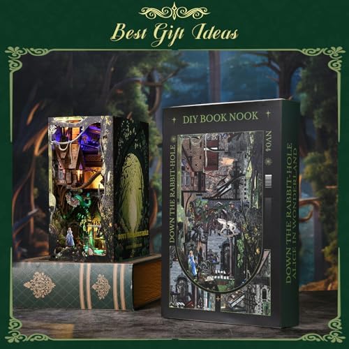 MiniCity Down the Rabbit Hole DIY Book Nook Kit, Miniature Puzzle with LED - Image 3