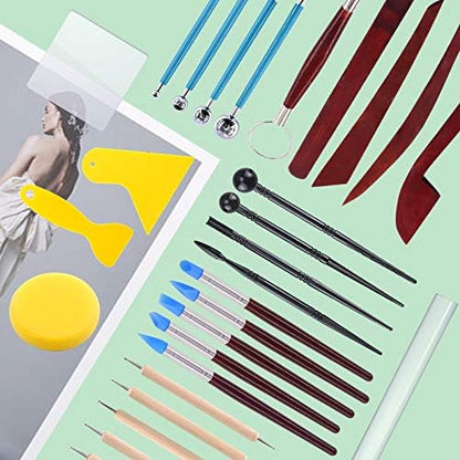 Swpeet 29Pcs Hand Modeling Clay Sculpting Tools Kits, Ball Stylus Tool, Wooden Dotting Tools, Rubber Tip Pens, Sculpture Knives, Ceramic Pottery Tools Sculpting Kit for Making Modeling Clay - Image 6