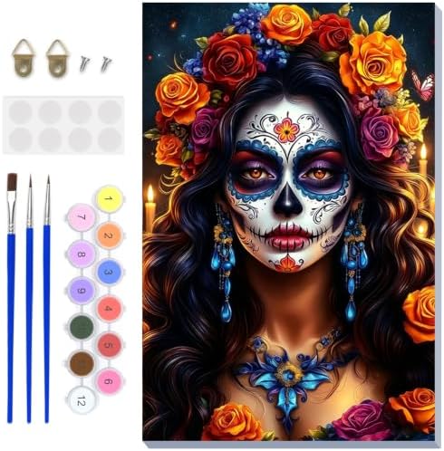 NAIMOER Halloween Paint by Numbers Kits for Adults Beginner with Wooden Framed, Women Flowers Color by Numbers on Canvas Painting Kits for Adults, Easy Paint DIY Acrylic for Home Wall Decor 8X12 Inch by NAIMOER