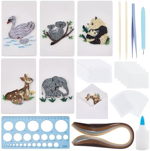 WEBEEDY 20 Sets Mother's Day Quilling Greeting Card Kit Paper Quilling Kit with Envelopes 5 Styles Animals Deer Swan Elephant Panda Kangaroo Mum and Child Card Making Kit with Instruction for Beginner by WEBEEDY