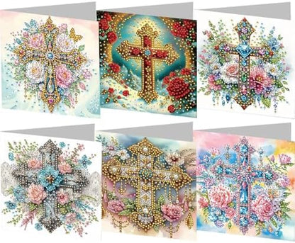 Diamond Art Cards with Envelopes–6PCS DIY Diamond Painting Greeting Cards Kit | Card Making Kit with Bling for Adults & Beginners | Birthday,Holiday & Thank You Cards (Flower and Cross) by Unknown