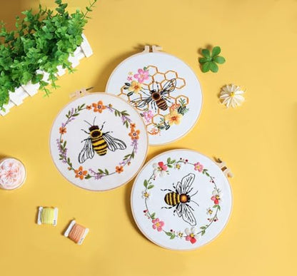 Konrisa Embroidery Kits for Adults Beginner, European Style Bees Collect Honey Stamped Embroidery Starter Kit,DIY Sewing Practice, Needlepoint Cross Stitch Kit,Set of 3 - Image 4