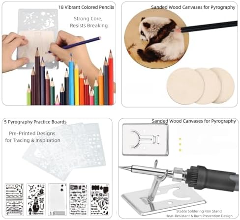 Wood Burning Kit for Adults 114PCS with Soldering Iron, Pyrography Pen, Stencils & Wood Slices, Adjustable Temperature Woodburning Tool Set for Beginners, Leather Burning, DIY Carving Art Projects - Image 2