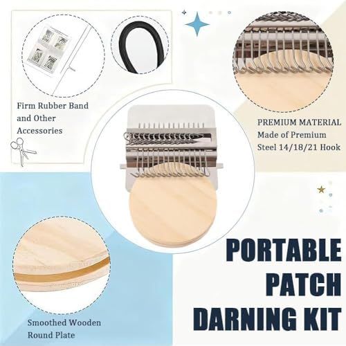2PCS Darning Patch Maker, Darning Loom Kits, Knit Patch Crochet Kit Portable 2.0 Kit Weaving Knitting Kit for Beginners (14Hooks) Tool Set for Beginners - Image 3