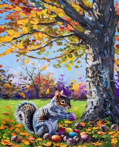 Paint by Numbers Kit for Adults Beginner, Animal Paint by Numbers Squirrel, DIY Easy Acrylic Watercolor Oil Painting Kit with Brushes, Arts and Crafts for Adult for Home Wall Decor 24x32 in P-43 by Unknown