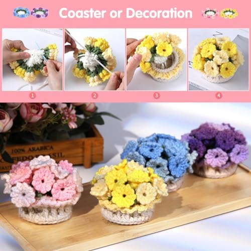 Iuuidu Crochet Kit for Beginners-4PCS Coaster Pot Crochet Flower Kit - Image 5