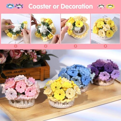 Iuuidu Crochet Kit for Beginners-4PCS Coaster Pot Crochet Flower Kit - Image 5