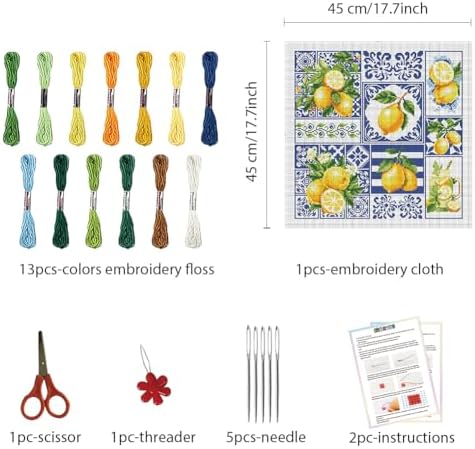 FREEBLOSS 11CT Cross Stitch Kit Stamped Cross Stitch Craft Kit with Stitching Guide for Beginners Lemon Embroidery Set Crossstitch Wall Hanging Set 17.7x17.7inch - Image 2