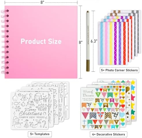 GOTIDEAL 8 x 8 Inch Scrapbook Album with Metallic Markers, Pink, 40 Pages - Image 2