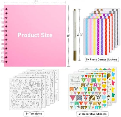 GOTIDEAL 8 x 8 Inch Scrapbook Album with Metallic Markers, Pink, 40 Pages - Image 2