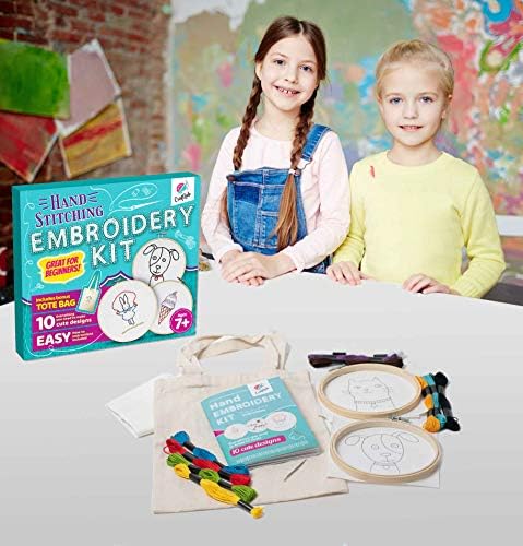 CraftLab Embroidery Kit for Kids - Beginner Sewing Kit with 10 Projects, Hoops, Thread, Patterns - Image 2