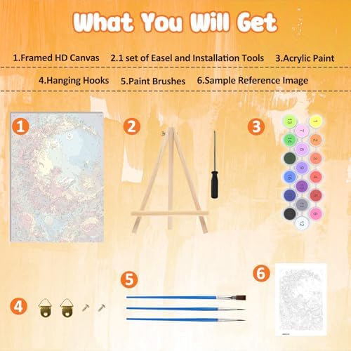 MAXBYE Moon Paint by Numbers Kit for Adults with Frame and Wooden Easel, Fairy Easy Painting Numbers Art Kits with Frame on Canvas, DIY Acrylic Painting Kit for Gift Home Wall Garden Decor 10×14 in - Image 6