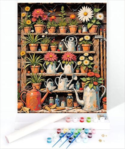 Sceorixa Rustic Flower Shelf Paint by Numbers Kit for Adults – DIY- Garden Pots Painting on Canvas 16x20 inch, Paint Set, Suitable for Beginners, Art for Home Decoration or Gifts, Unframed - Image 3
