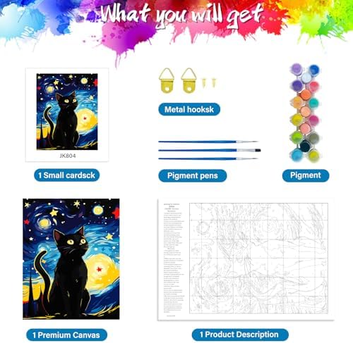 ZTOTZ Cats Paint by Number Kits for Adult,Black Cat Paining by Numbers Canvas, Kitten Adults' Paint-by-Number Kits Animal, 16x20 DIY Paints Numbers Kits Adults Starry Night - Image 5