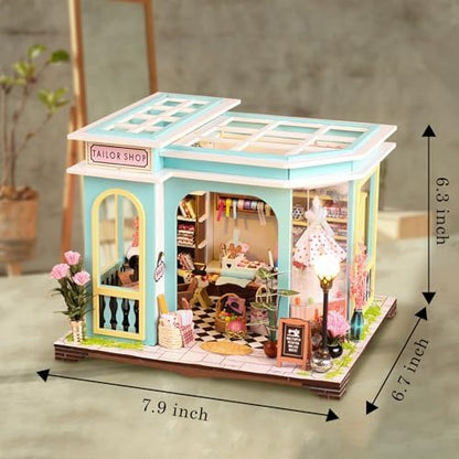 Tailor Shop DIY Miniature House Kit, Wooden Dollhouse with LED for Adults - Image 6