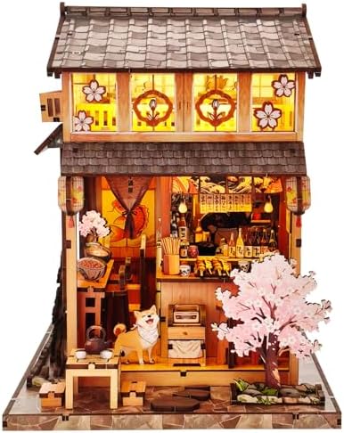 DIY Book Nook Kit for Adults, Japanese Sakura Dollhouse Kit, Miniature House Kit with LED Light, Mini Building Kit, 3D Wooden Puzzles Bookshelf Craft Diorama for Adults Teen Gifts (Japanese Izakaya) by ANTREATU