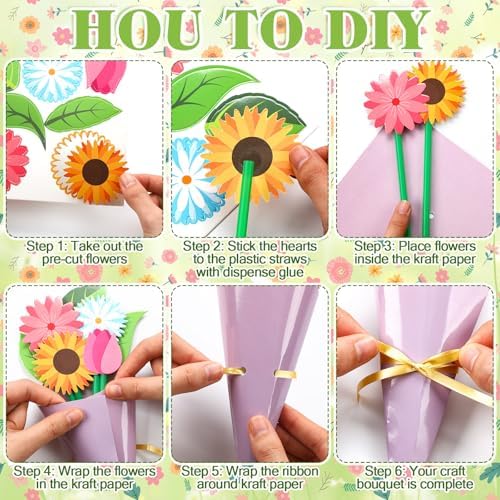 Motipuns 48 Sets Mother's Day Crafts Kit DIY Flower Paper Crafts Colorful Bouquets Make Your Own Flower Gifts for Spring Teacher Appreciation Gifts Handmade Project Mother's Day Home Activities - Image 4
