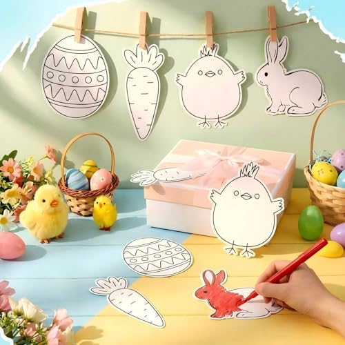 Moinchore 48 Pcs Easter Crafts Color Your Own DIY Paper Coloring Rabbit Egg Carrot Chick Crafts Easter Basket Stuffers for Adult Church Spring Art Gift Favors Decorations - Image 6