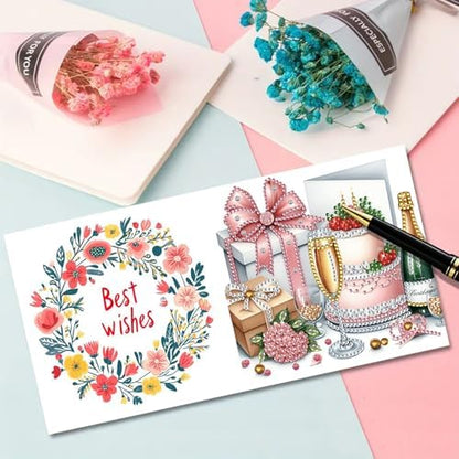Christmas DIY Diamond Greeting Cards Set, 5D DIY Diamond Art Painting Christmas Style Greeting Card, DIY Christmas Card Making Kits for Family Friends Handmade Gift-#30-Champagne Cake - Image 5