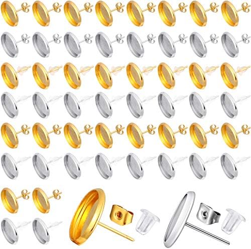Hicarer 300 Pcs Earring Posts, Gold, Silver with Gold, Silver and Clear by Hicarer