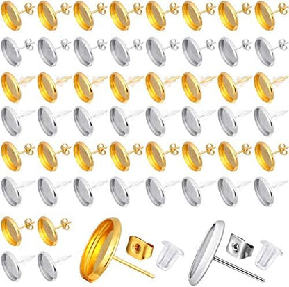 Hicarer 300 Pcs Earring Posts, Gold, Silver with Gold, Silver and Clear by Hicarer