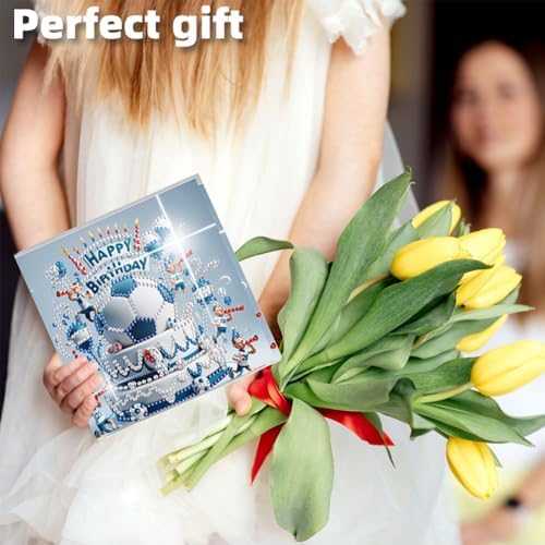 6Pcs 5D DIY Football Pattern Diamond Art Congratulations Greeting Card Kit with Envelopes - for Adults, Beginners, Football Lovers & Sports Fans, Ideal for Graduation, Promotion, Game Day Gifts & Part - Image 5