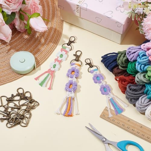 16Pcs Colorful Daisy Keychain Making Kit with Instruction, Adult Boho Macrame Cord Keychain DIY Craft Supplies Kits for Beginners, Elegant Daisy Keychains Decoration for Phone, Car, Key - Image 5