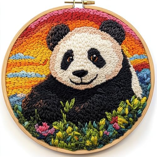 DIY Punch Needle Kits Panda with Sunset with Hoop 20x20cm-2 by Unknown