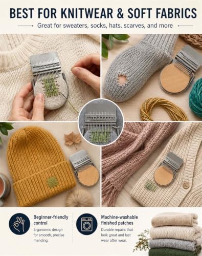 Knit Patch Kit - Mini Darning Loom, Small Weaving Tool for Clothing Repair - Image 4