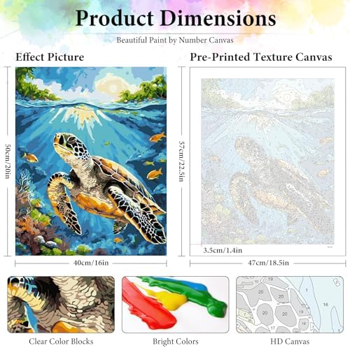 Sea Turtle Paint by Numbers Kit for Adults Without Frame 16x20 IN - Image 3