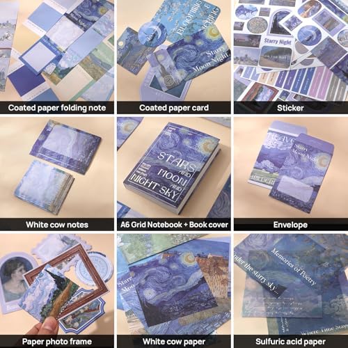 Van Gogh Scrapbook Photo Album Supplies Kit with Tweezers and Glue Tape, Aesthetic Vintage Junk Journal Scrapbooking Paper, Sticker Pack, Notebook Craft Supplies, DIY Gift for Adult Men (Oil Painting) - Image 5