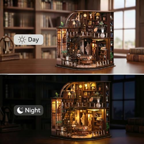 FERAHI DIY Book Nook Kits for Adults, Book Nook Decor with Led Light, Miniature House Kit, 3D Wooden Puzzle Books Nooks, Mini Dollhouse Kit for Bookshelf, Adult Craft Kits Gift - Image 4