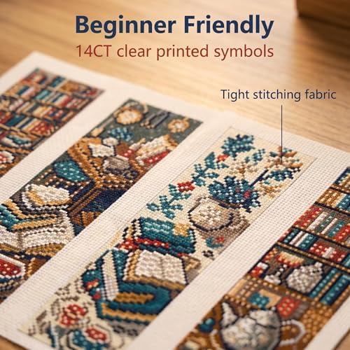 14CT Blue Bookshelf Counted Cross Stitch Bookmark Kit for Adults Beginners - Image 3