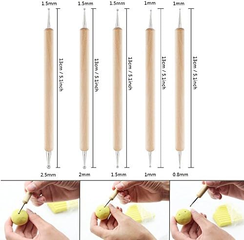 COMIART 5-Piece Dual-Ended Ball Stylus Tool Set - Wooden Handle with Stainless Steel Tips for Clay Sculpting, Embossing, Nail Art, Mandala Rock Painting & Pattern Tracing - Image 3