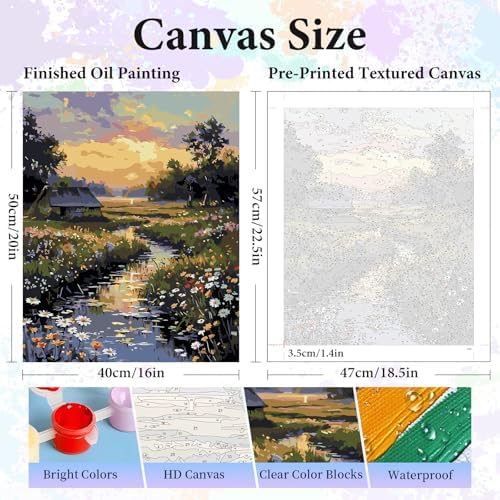 Paint by Numbers Kit for Adults, Sunset Cottage Number Painting Canvas Kit - Image 3