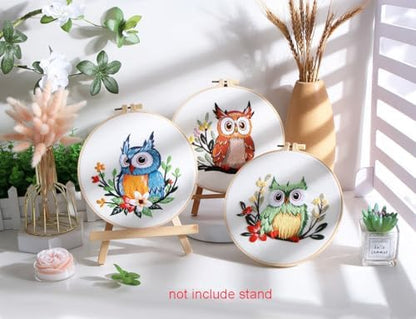 Konrisa Owl Embroidery Kit for Beginners Adult, Embroidery Starter Kit with Cloth Hoops Threads DIY Sewing for Craft Lover Hand Stitch Needlepoint Kits - Image 4