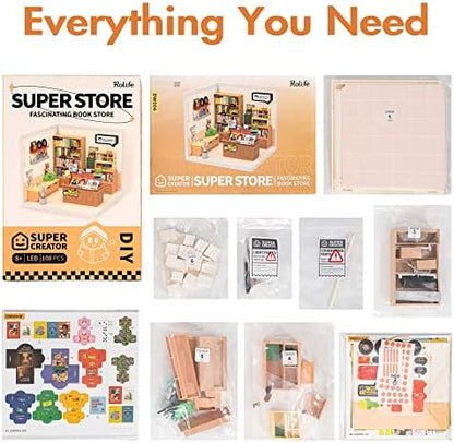 Rolife LED Building Blocks for Adults,1:24 Toy Building Sets,Model Building Kits for Kids Ages 8-12-15,DIY Miniature Dollhouse Kits for Adults,Hobbies for Women Men (3.Fascinating Book Store) - Image 6