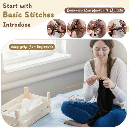 Maasechs Knitting Kits for Beginners Adults Complete Hat Knit Set with Yarn Bamboo Needles Starter Crochet Kit with Full Knitting Crochet Accessories for Women and Men(Black) - Image 4