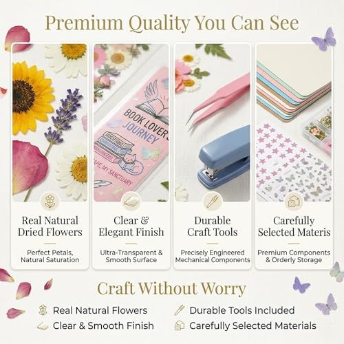 Pressed Flower Bookmark Kit, Make Your Own Clear Dried Flower Bookmarks DIY with 30 PET Sleeves, Tassels, Gift Bags and Sealing Tool. Craft Party Kit for Adults & Gifts for Book Lovers - Image 5