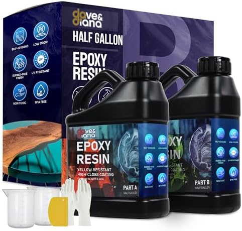 Dave & Diana Crystal Clear Epoxy Resin 2 Gallons – Includes 1 Gallon Each of Resin A & Hardener B, Anti-yellowing, Wear-resistant, High Gloss, No-bubble Casting for Crafts, Jewelry, Woodwork & Molds by Unknown