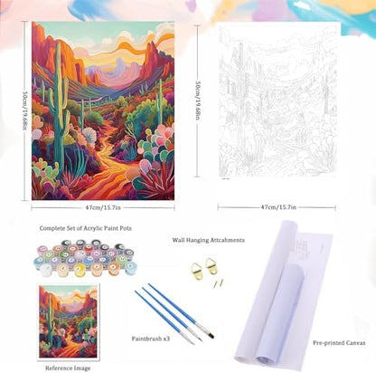 Natuyalo Paint by Numbers Kit for Adults Beginners and Kids, 16" Wx20 L Canvas Pictures Drawing Acrylic Paintwork with 3 Pcs Paintbrushes, Cactus in Wilderness - Image 5