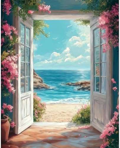 Natuyalo Paint by Numbers Kit for Adults Beginner Beach Landscape, Adult Paint by Number Kits on Canvas, Sea Scenery DIY Acrylic Painting by Numbers for Adults, Perfect for Home Wall Decor 16x20 inch by Natuyalo