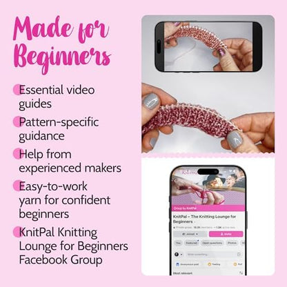 KnitPal Dishcloth Knitting Kit for Beginners (Cherry Red + Blush Pink) - Image 5