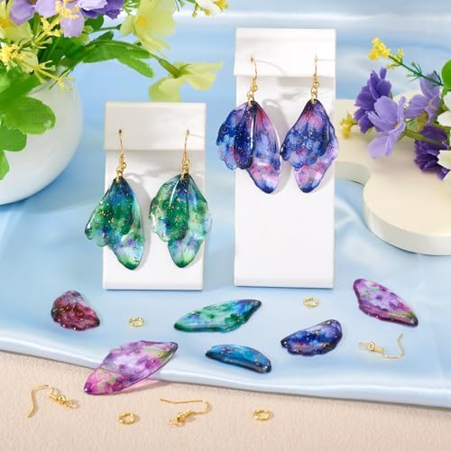 FASHEWELRY 20Pcs Resin Feather Wing Charms Mixed Color Flower Prints Fairy Wing Earring Pendants Colorful Butterfly Charms with Gold Foil for Jewelry Making - Earring Hooks & Jump Rings - Image 3