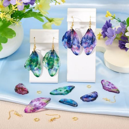 FASHEWELRY 20Pcs Resin Feather Wing Charms Mixed Color Flower Prints Fairy Wing Earring Pendants Colorful Butterfly Charms with Gold Foil for Jewelry Making - Earring Hooks & Jump Rings - Image 3