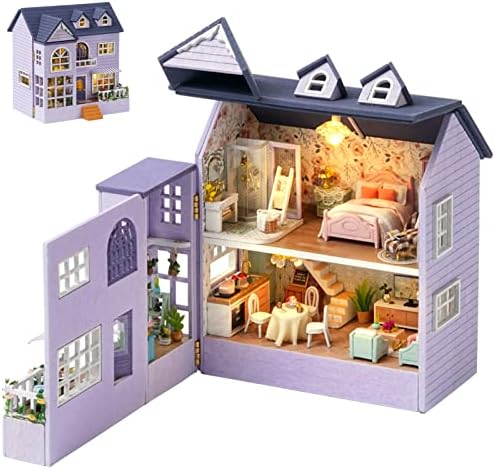 Spilay Dollhouse DIY Miniature Wooden Furniture Kit,Mini Handmade Doll House with LED,1:24 Scale Creative Woodcrafts for Adult Friend Lover Birthday Gift D32 by SpilayDIYDollhouseMiniature