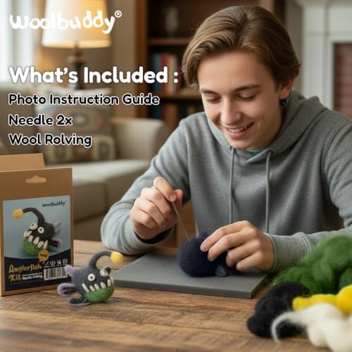 Woolbuddy Needle Felting Starter Kit (Anglerfish) for Adults with DIY Tool - Image 4
