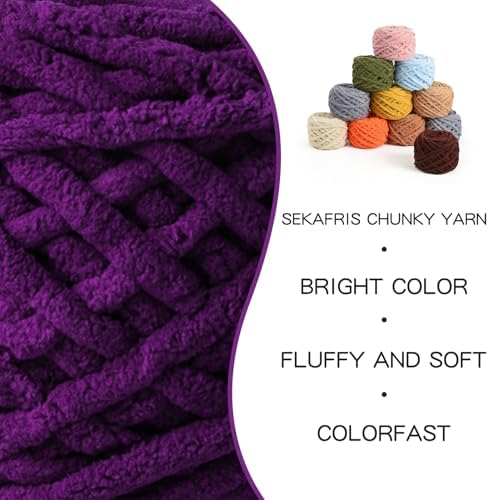 3 Pack Plush Chenille Chunky Yarn 100g (49.2yd) - Fluffy Velvet Yarn Crochet for Blanket Knitting and Crocheting - Baby Yarns for Crocheting Soft - Amigurumi Yarns (3 Deep Purple) - Image 2