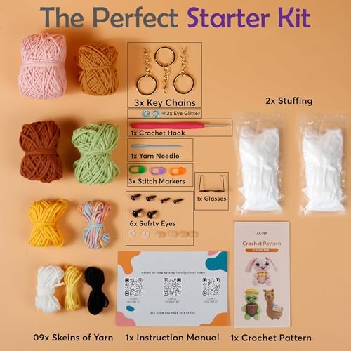 A-URA 3-in-1 Learn to Crochet Kit for Beginners Kids and Adults, Premium Pattern Sunflower, Panda Cactus, Hanging Pot Plant Beginner Crochet Kits with Easy Tube Yarn (3, Animal Pattern) - Image 5