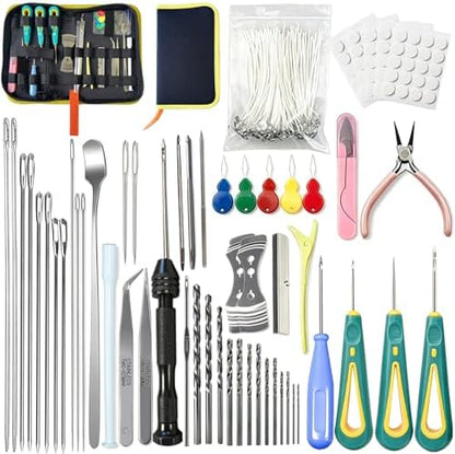 157PCS Professional Candle Making Kit with Soy Candle Wicks,7.9" Extra Long Big Hole Wicking Needle Hand Twist Drill Bits with Storage Bag,Mold Punch Set with Hook Eye for Inserting Candle&Mold Wicks by Nimozekd
